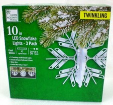 Home Accents Holiday 10" LED Snowflake Lights 3 Pack Twinkling Cool White NEW