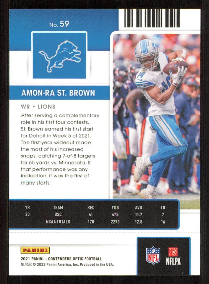 2021 Panini Contenders Optic #59 Amon-Ra St. Brown RC - Image 2 of 2