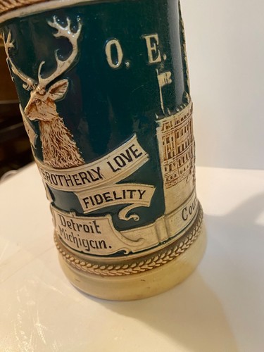 Piedra de cerveza de cerámica alemana vintage ~ BPOE Elks Detroit, Michigan ~ FR34 - Imagen 3 de 8
