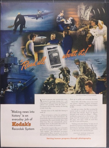 Vintage Magazine Ad 1943 Kodak Recordak 35 mm Microfilm Micro File System WWII