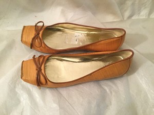 tan patent leather flats
