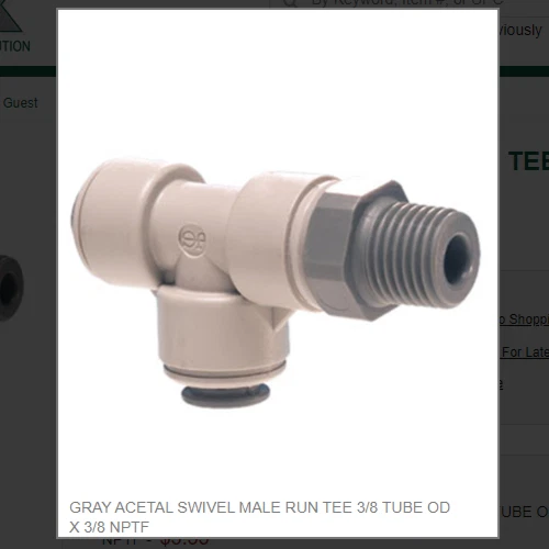 JOHN GUEST GRAY ACETAL SWIVEL MALE RUN TEE 3/8 TUBE OD X 3/8 NPTF # PI111223S, In Stock