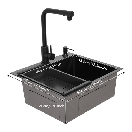 Drop In Kitchen Sink Stainless Steel Single Bowl Sink with Pull-out Faucet - Picture 3 of 20