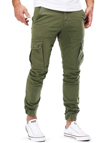 Pantaloni Uomo Cargo con Tasche Laterali slim fit verde aderenti eleganti  U006 | eBay
