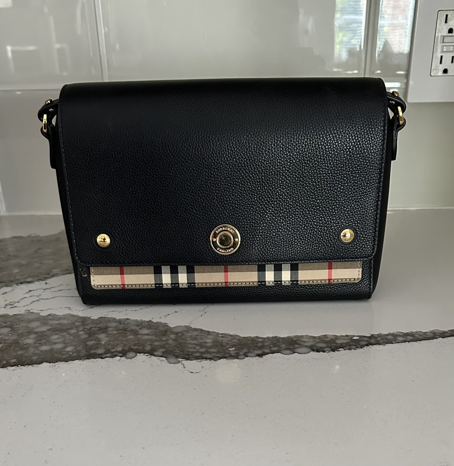 BURBERRY Leather & Vintage Check Note Crossbody Gem