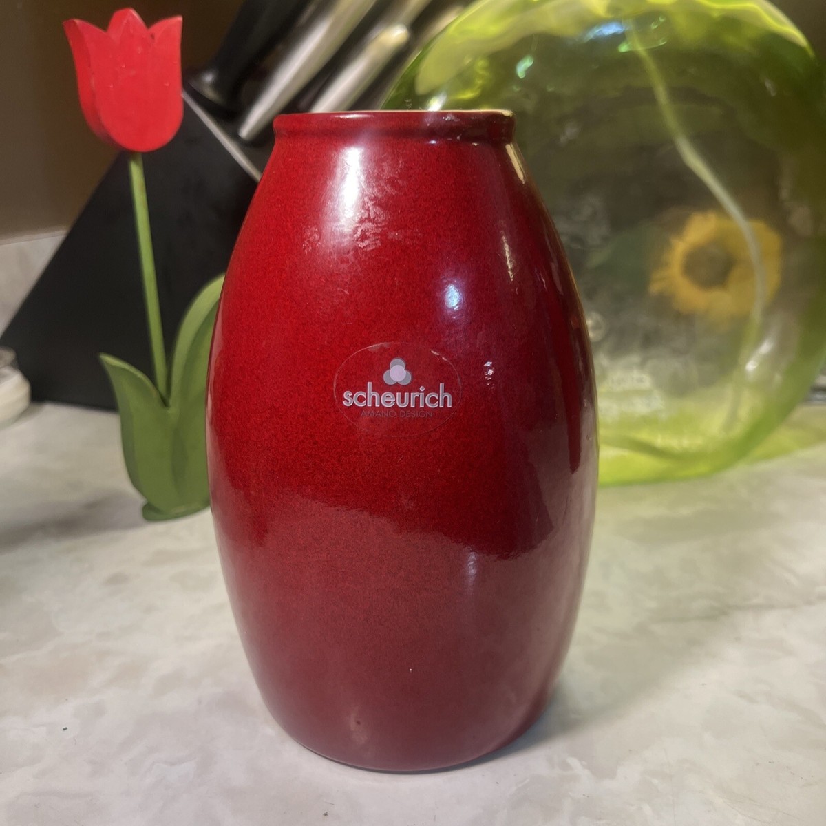 Vintage SCHEURICH KERAMIK Vase no. 629-18 West Germany Red Pottery OXBLOOD RED