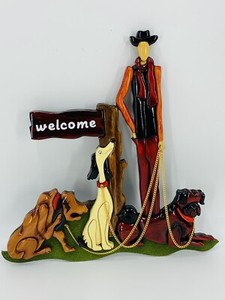 3D Dogs and Owmer Wooden Welcome Signe Plaque