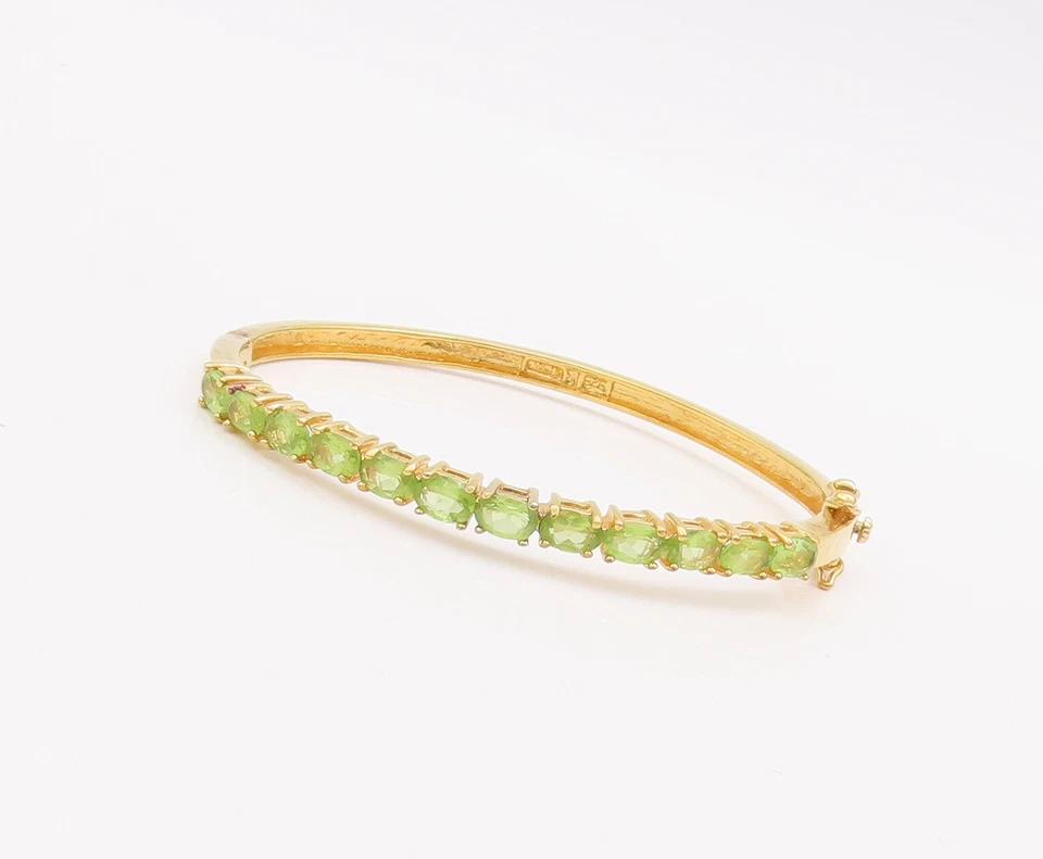925 Sterling Silver Vintage Bracelet Gold Plated Oval Cut Peridot Bangle BT10530 - Image 2 of 4