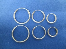 3 PAIR TRIO 14K WHITE GOLD OVER 925 STERLING SILVER HINGED HOOP EARRINGS JEWELRY
