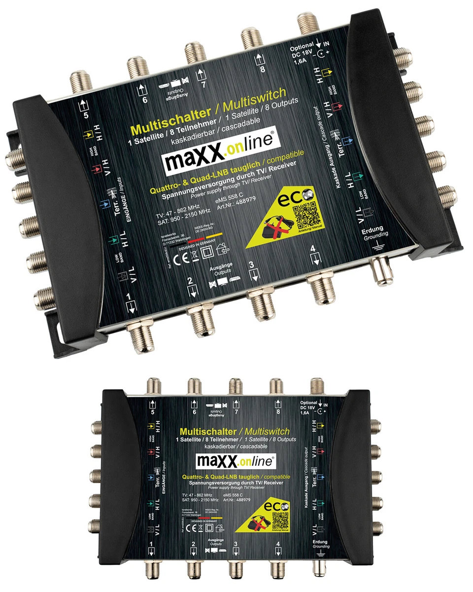 Interruptor múltiple en cascada 8 participantes y 1 satélite, Quad y Quattro LNB adecuado
