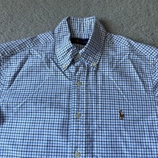 NEW Ralph Lauren Mens Shirt Small Blue White Gingham Long Sleeve Casual Outdoor