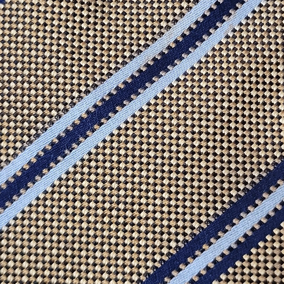 Enzo Bella 男式领带金色海军蓝灰色条纹 100% 真丝意大利制造 Rep — 第 2/4 张图片