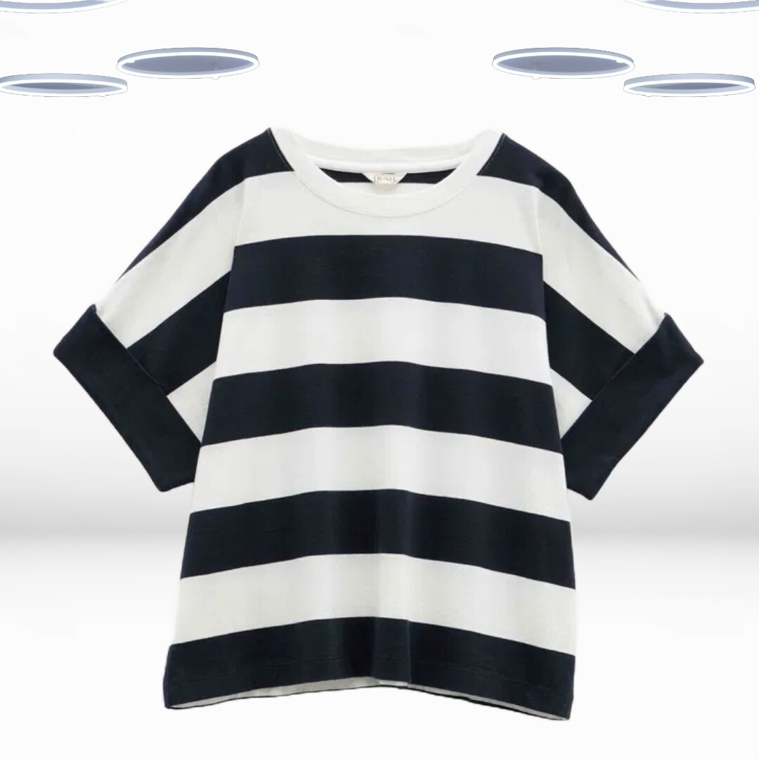 Ex Hush Women's Short Sleeve Striped Relaxed T-Shirt in White/Navy