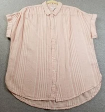 TIME AND TRU Button Up Shirt Women’s Medium M Pink White Striped Short Sleeves