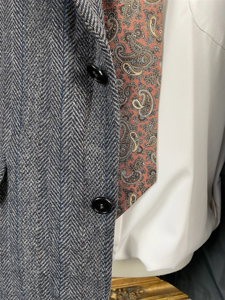 Chaqueta Blazer De Colección John Weitz 42R Gris 100% Lana Tweed Espiga Rayas 2Btn Foto 4 de 4