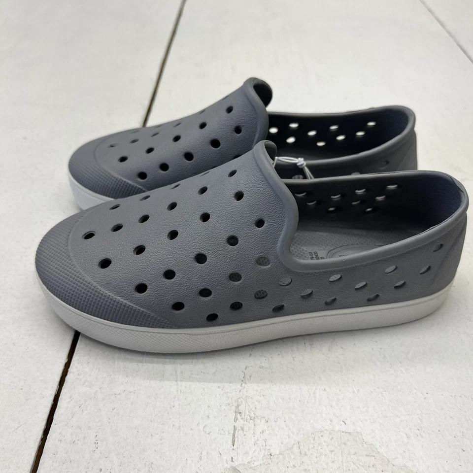 Zapatos sin cordones perforados gris marino antiguos calzado informal de verano para niños talla 11 Foto 3 de 4