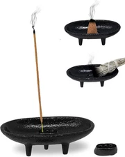 Cast Iron Incense Burner 4" L 2" H, Ideal for smudging, Black 