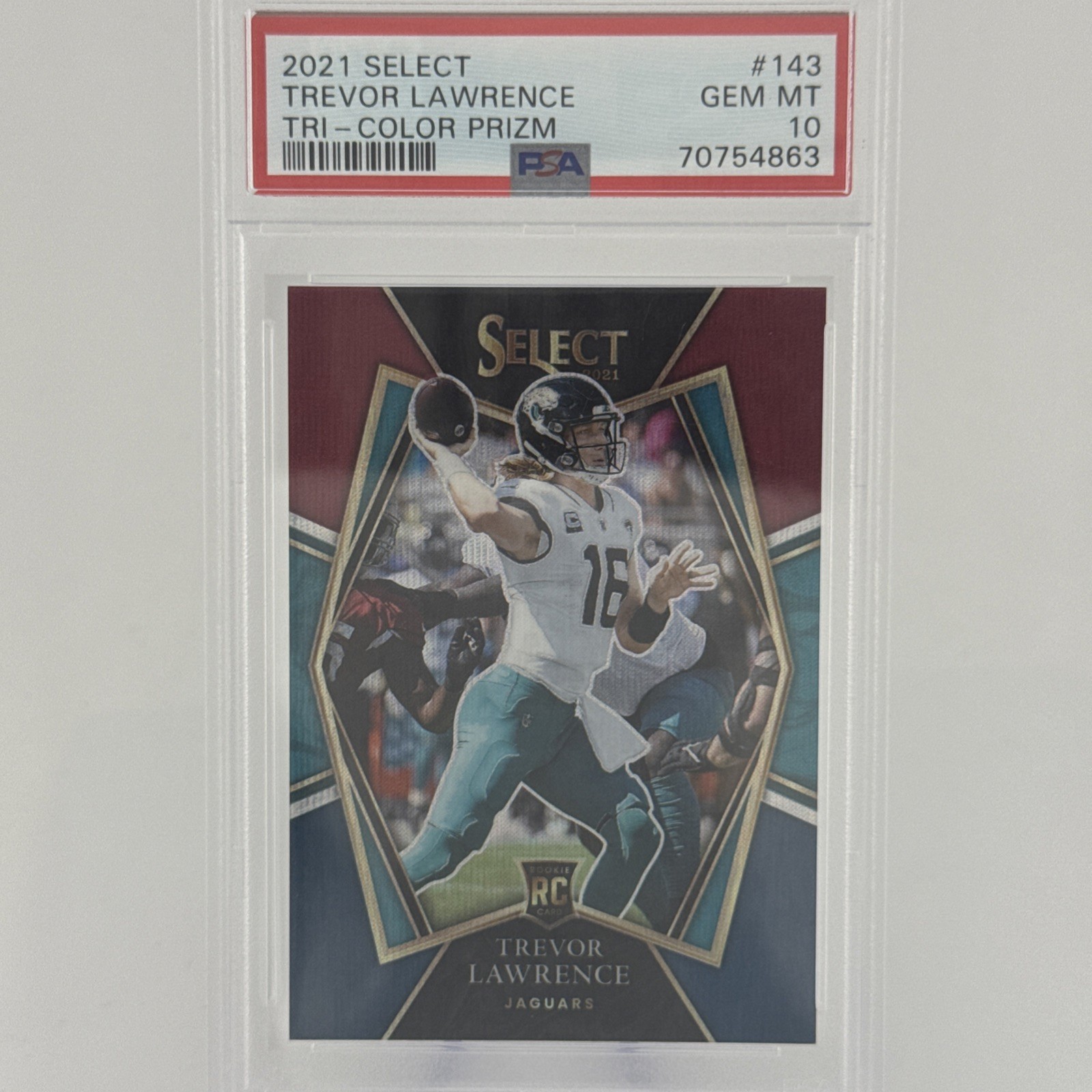 2021 Panini Select - Trevor Lawrence #143 (RC) Tri-Color Prizm /199 PSA 10