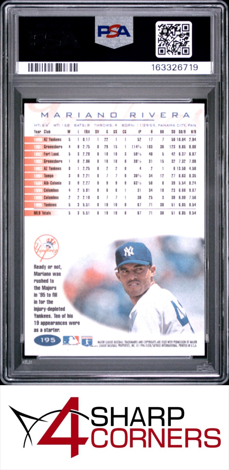 1996 FLEER #195 MARIANO RIVERA YANKEES HOF PSA 10 view 2