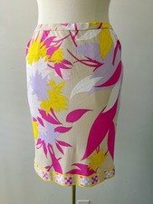 Emilio Pucci Printed Silk Jersey Pencil Skirt Floral Pink Yellow Size 8/10