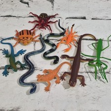 Rubber Wildlife Animal Bug Figures Lot Of 9 Lizards Snakes Mantis Beetles