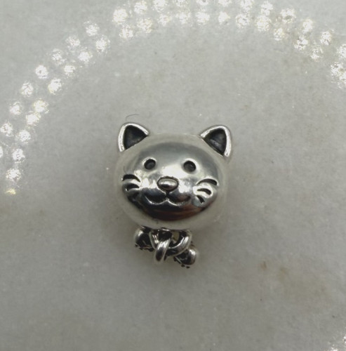 Pandora Sterling Silver Pet Cat Charm w/ CZ Bowtie Dangle #792255C01 [056DUR]