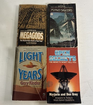 4 Mass Market PB Books About Space: Light Years, Megagods, Open Secrets, Flying 