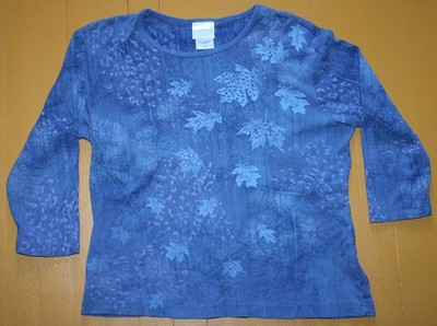 Women's Morning Sun Blue Pullover Top Shirt Size Large 3/4 Sleeve Beaded Leaves