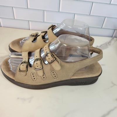 SAS Mystic Web Linen Leather Beige Comfort Sandal Shoes Womens 10 M USA
