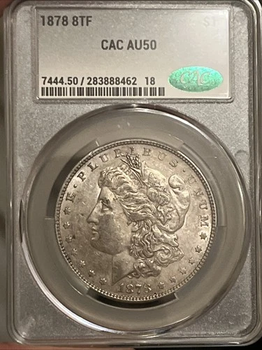 1878 8TF Morgan Dollar. CAC AU50