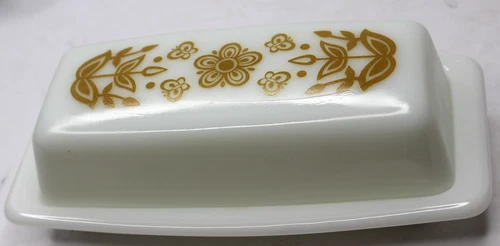 Vtg PYREX Butter Dish MCM Butterfly Gold Pattern 72-B Corelle Compatibles
