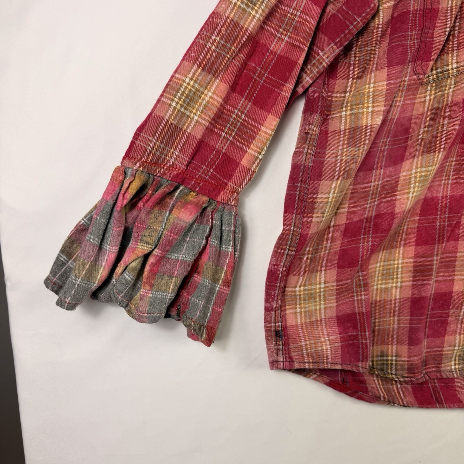 Vintage Pink Red Patchwork Plaid Embroidered Flan… - image 3