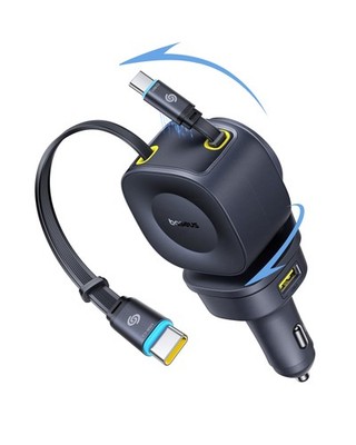 Baseus 163W Retractable Car Charger USB C Fast Charging, PrimeTrip VR2 