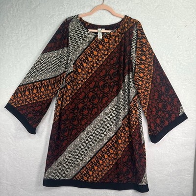 Emma & Michele Tunic Women 2X Multicolor Geometric Print 3/4 Sleeve Knit Dress