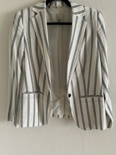 A New Day Striped Linen Blend Blazer Jacket White Black Size 6 Long Sleeve