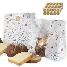 50 Pack Paper Bread Bags with Front Window, 13.8 x 9.5 x 4.3 Inch Large Paper...