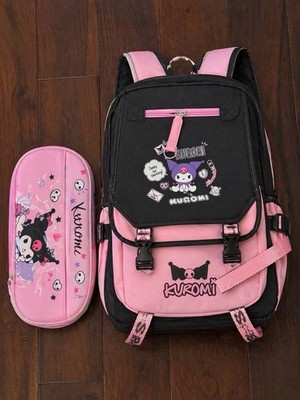 Kuromi Backpack Set Black Pink School Bag + Lunch Bag Cute 17 Inches