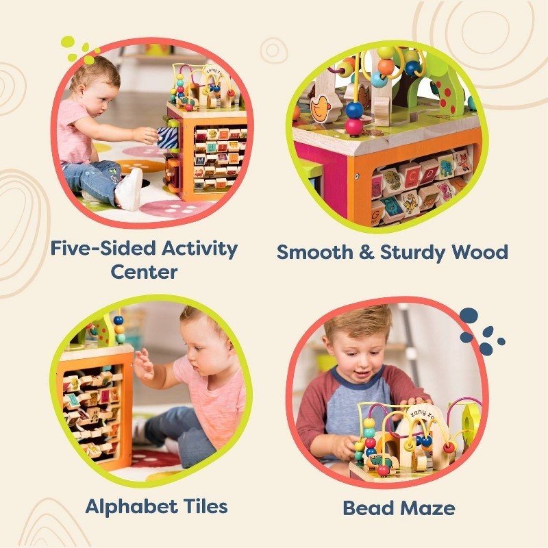 B. toys Wooden Activity Cube - Zany Zoo: Educational Play with