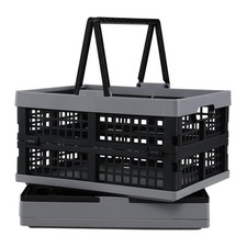 2 PCS 15 Liter Collapsible Shopping Baskets Folding Plastic Crates Bins Black