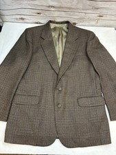 Oscar de La Renta Men  s Brown Houndstooth Tweed Sport Coat 100 Wool Size 44L