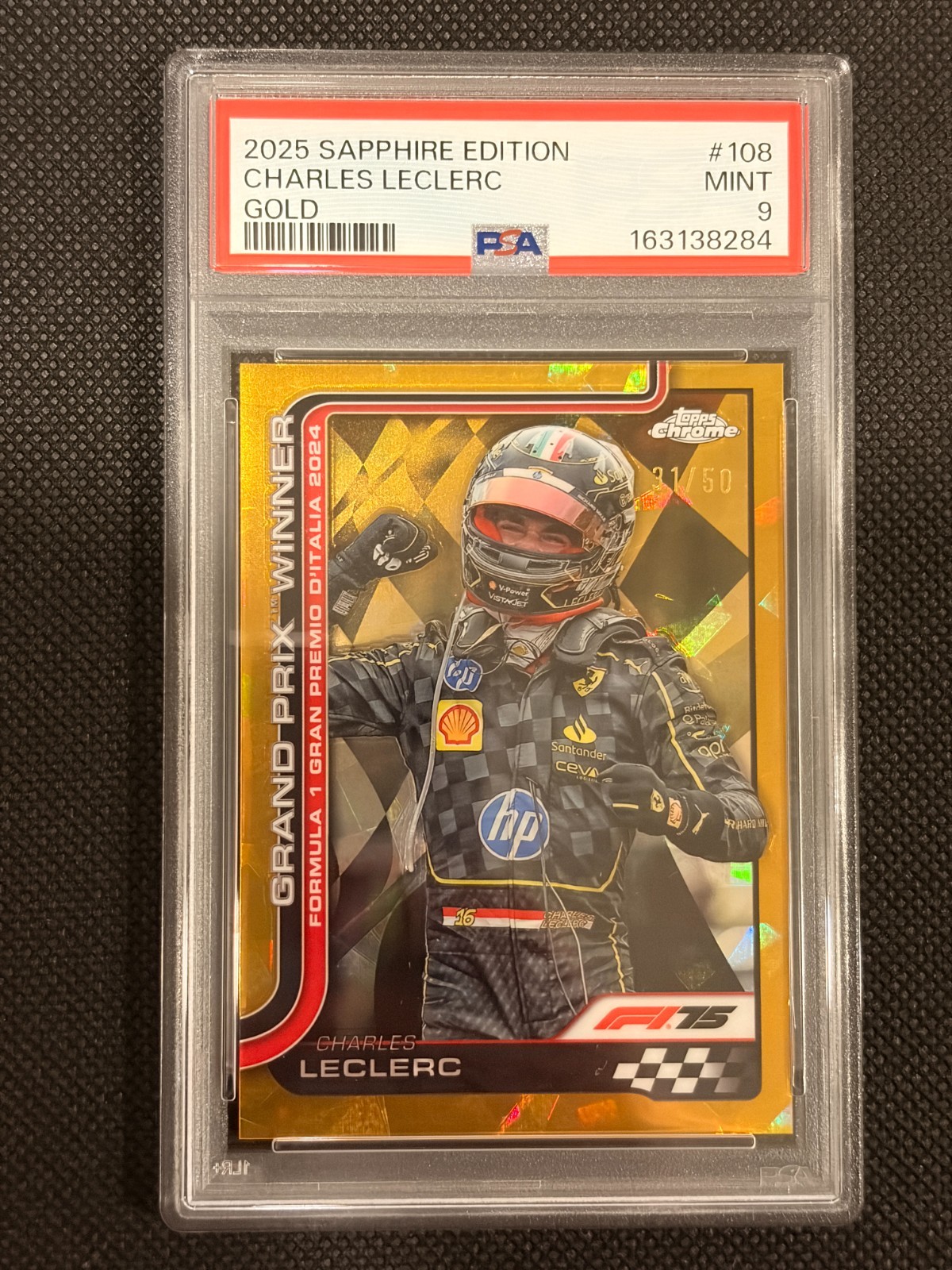 2025 Topps Chrome Sapphire Formula 1 Charles Leclerc #108 Gold /50 PSA 9 view 1