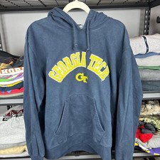 Vintage Y2K Georgia Tech Yellow Jackets Hoodie Navy GT College Sweatshirt Mens L