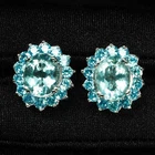Pristine Sea Blue Aquamarine Oval 3Ct 925 Sterling Silver Handmade Halo Earrings