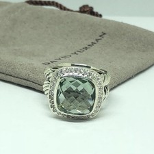 David Yurman Sterling Silver Albion Ring 11mm Prasiolite and Diamonds Size 7