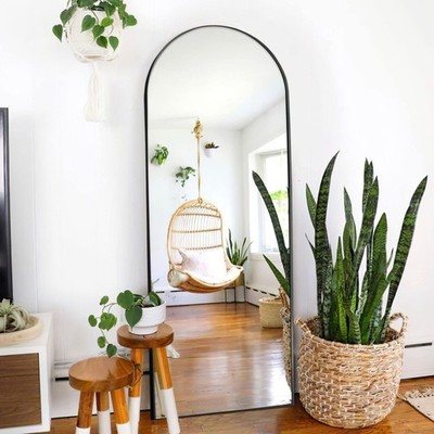 MIRUO 65x22 Black Arched Aluminum Full Length Floor Mirror Stand