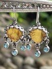 Dichroic Artisan Earrings Art Glass Jewelry Pierced Hook Rhinestone Dangles