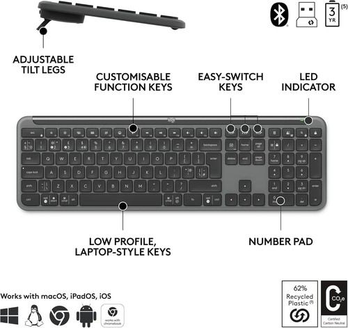 Logitech Signature Slim MK950 for Business Wireless Keyboard and Mouse Combo, Qu - Picture 3 of 3