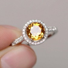 2.2ct Lab-Created Yellow Citrine Engagement Ring 9k White Gold Plated Halo Women