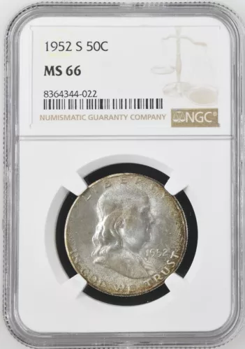 1952-S  FRANKLIN US Half Dollar,   MS66 by NGC,   an EXQUISITE looking coin!!!!