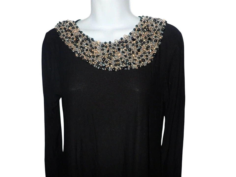 T-Bags Los Angeles Mujer Top Manga Larga Cuentas Escote Negro XS Asimétrico Foto 2 de 4